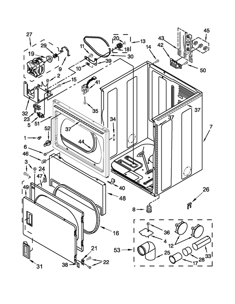 Cabinet Parts Diagram and Parts List for 3LMEDC100YW0  Maytag Dryer