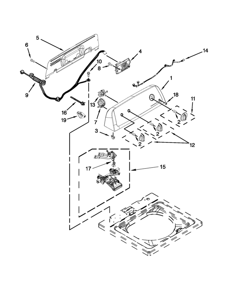Controls And Water Inlet Parts Diagram and Parts List for NTW4631BQ0  Amana Washer