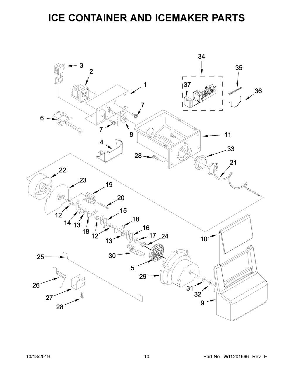 Ice Container And Icemaker Parts Diagram and Parts List for ASI2575GRS00  Maytag Refrigerator