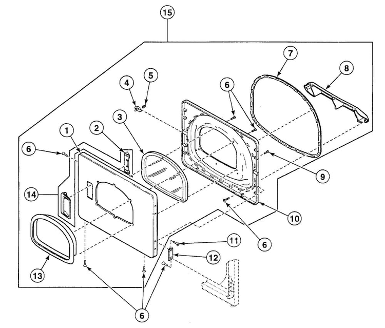 Door Assy Diagram and Parts List for SSEZ17WF1500  Speed Queen Dryer