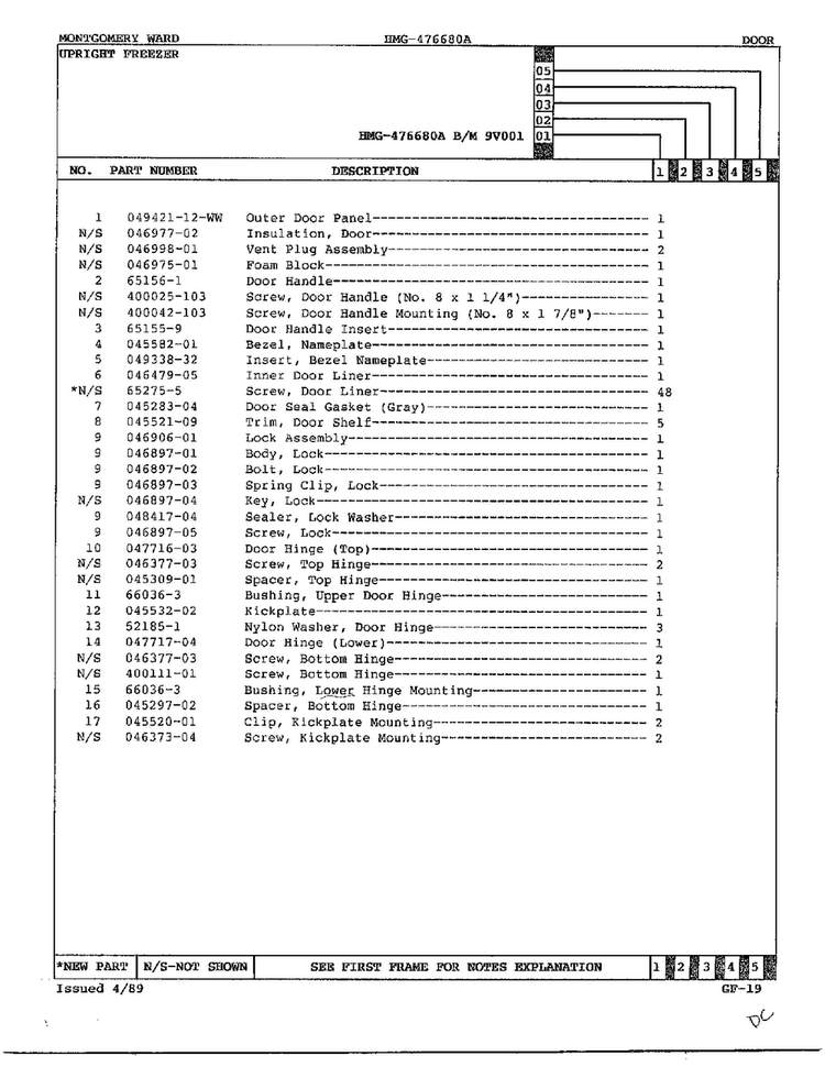 Upright Freezer Door Page 2 Diagram and Parts List for 47668A  Admiral Freezer