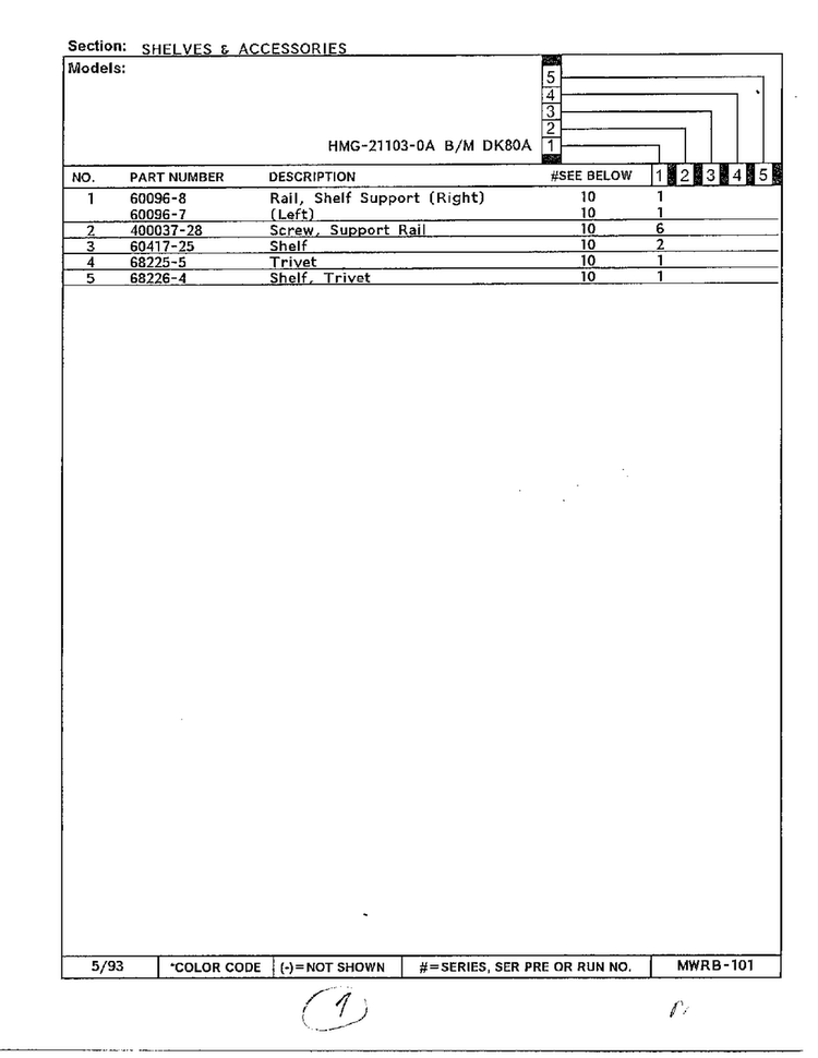 Shelves And Accessories Page 2 Diagram and Parts List for 21103-0A  Admiral Refrigerator