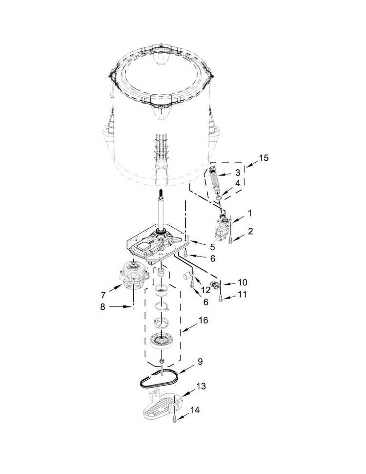 Gearcase, Motor And Pump Parts Diagram and Parts List for NTW4516FW0  Amana Washer