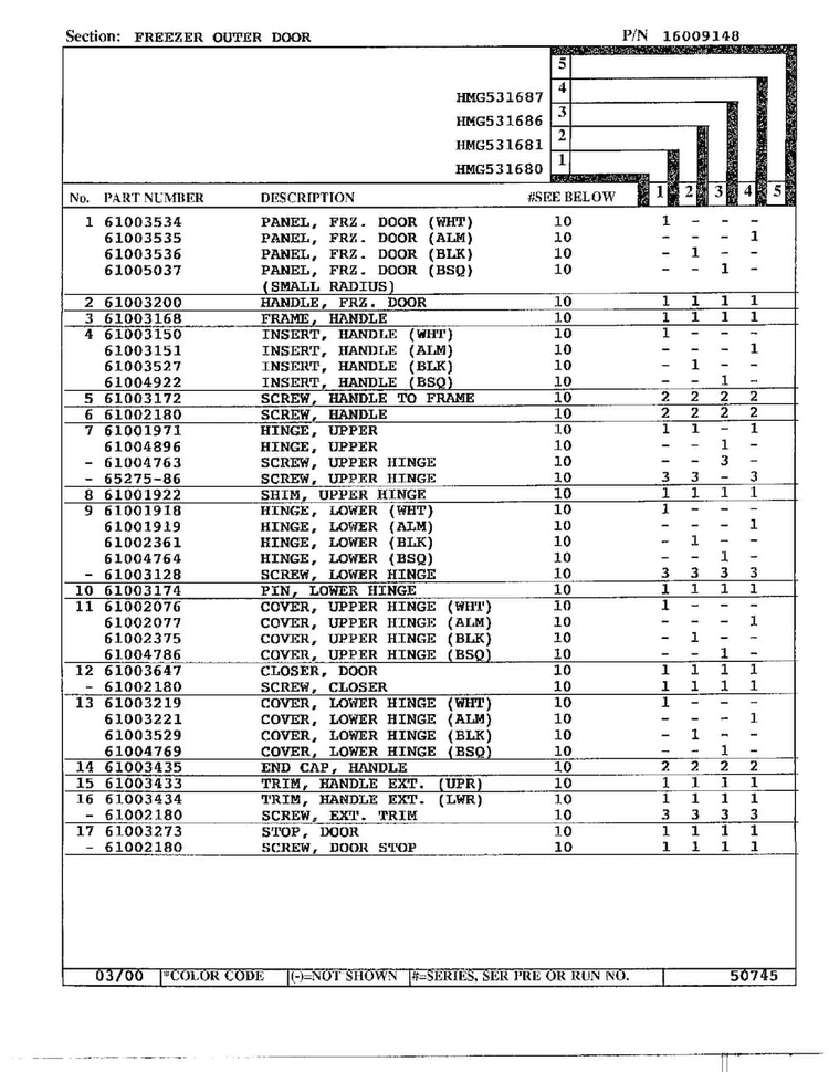 Freezer Outer Door Page 2 Diagram and Parts List for HMG531680  Admiral Refrigerator