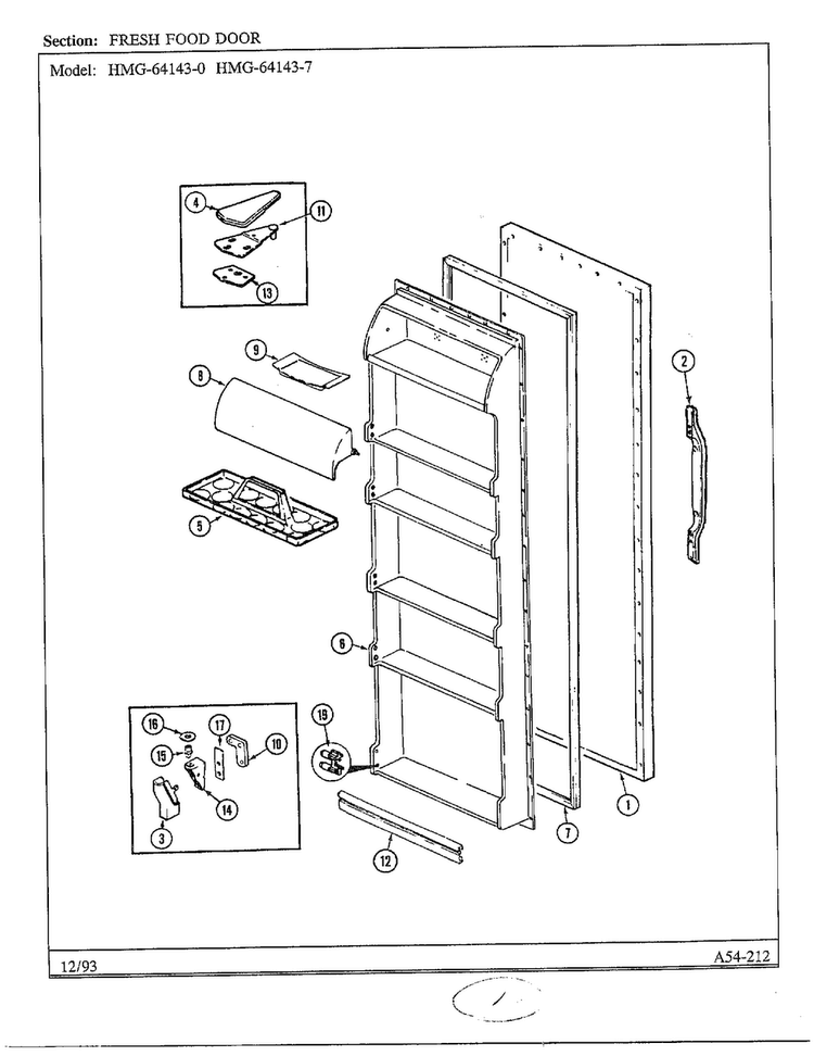 Fresh Food Door Diagram and Parts List for 64143-0  Admiral Refrigerator