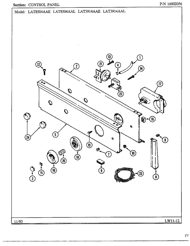 Control Panel Diagram and Parts List for LAT5804AAE  Maytag Washer