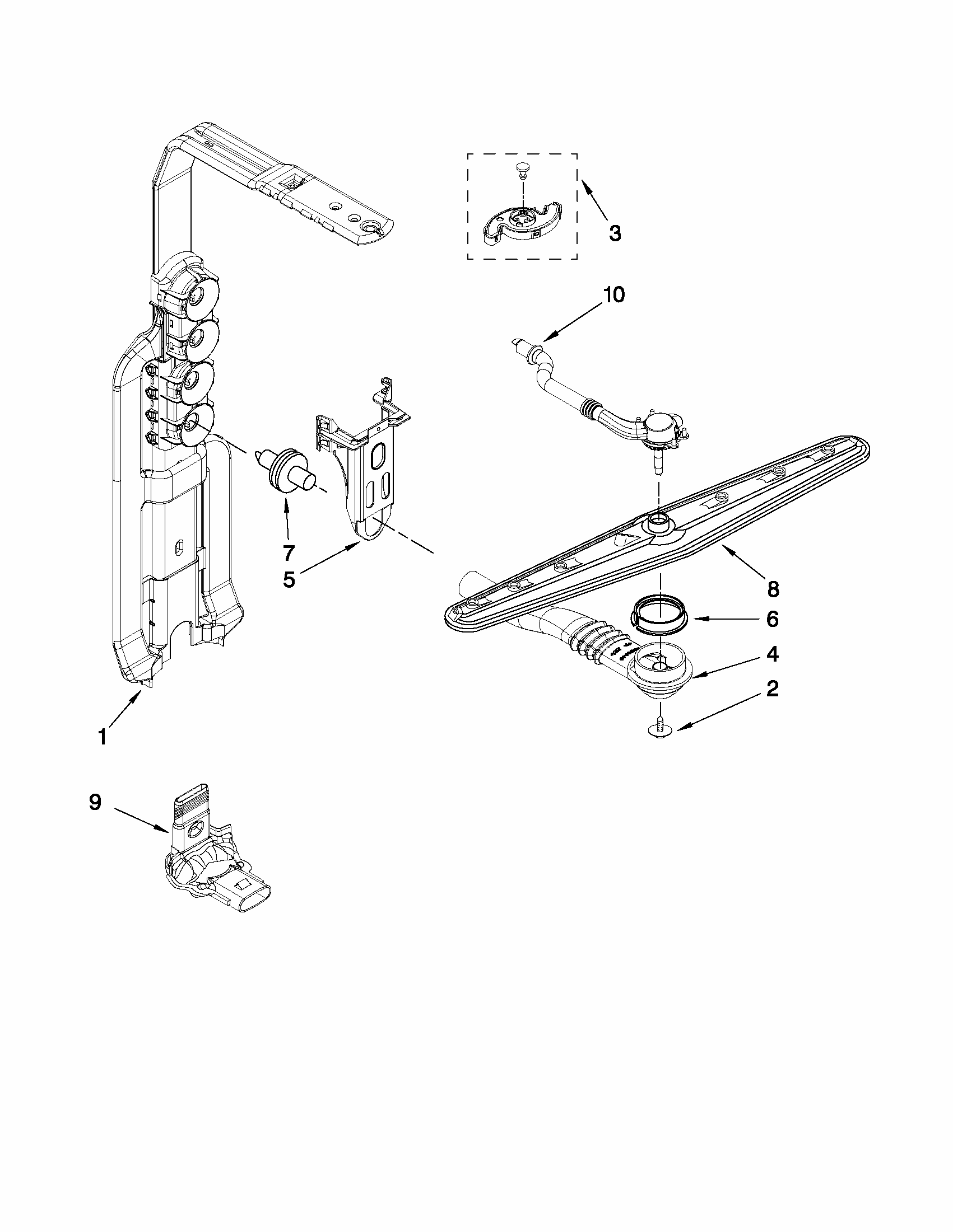 Upper Wash And Rinse Parts Diagram and Parts List for MDB8959AWS5  Maytag Dishwasher