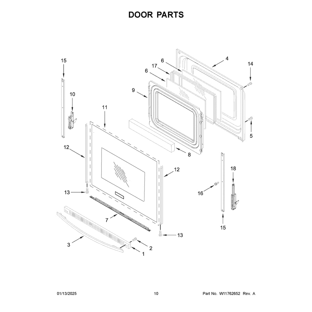 Door Parts Diagram and Parts List for CRGW3487RB0  Crosley Range