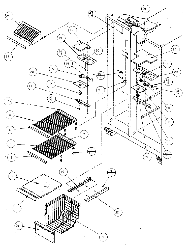 Freezer Shelving And Refrigerator Light Diagram and Parts List for SX120J-P7870122W  Amana Refrigerator