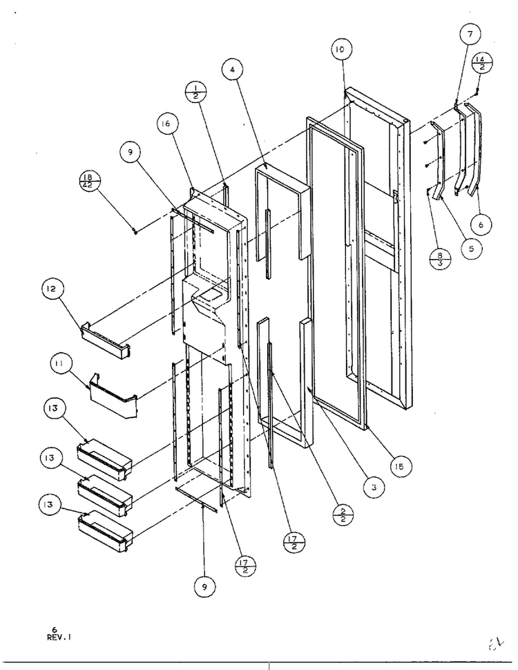 Freezer Door Diagram and Parts List for SQD25MB3  Amana Refrigerator