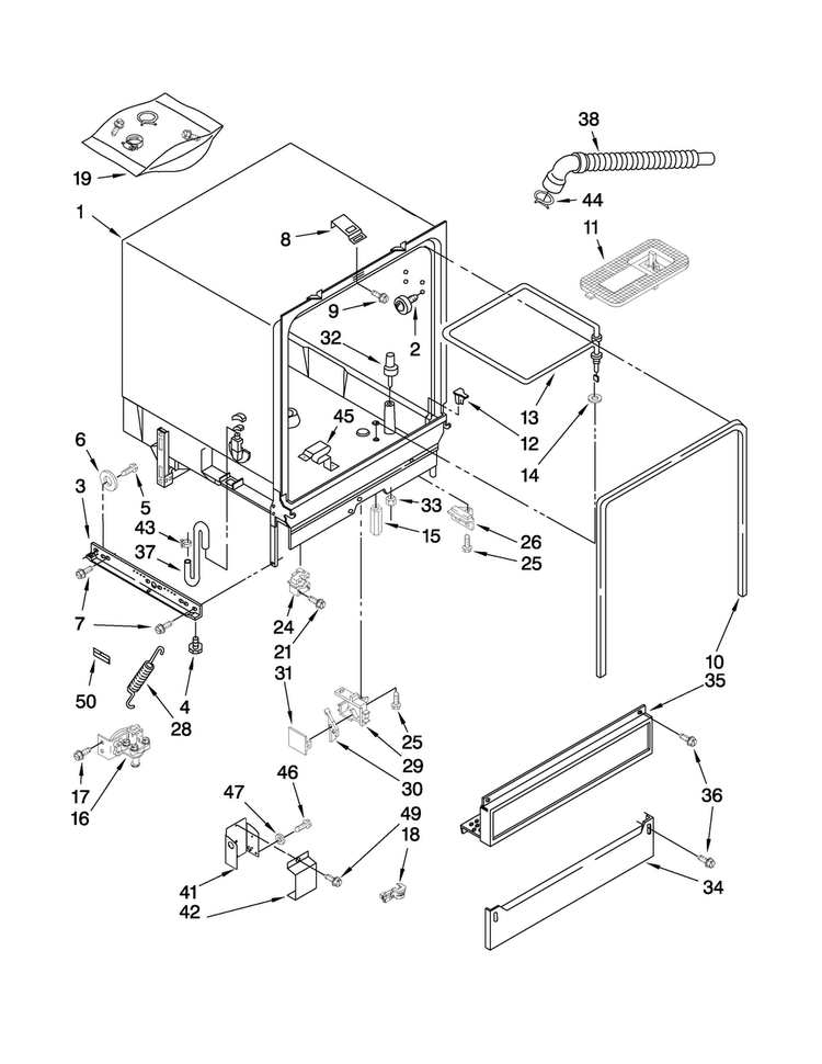 Tub Assembly Parts Diagram and Parts List for CDB4000WQ0  Magic Chef Dishwasher
