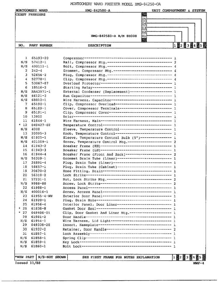 Unit Compartment/system Page 2 Diagram and Parts List for 84258-OA  Admiral Freezer