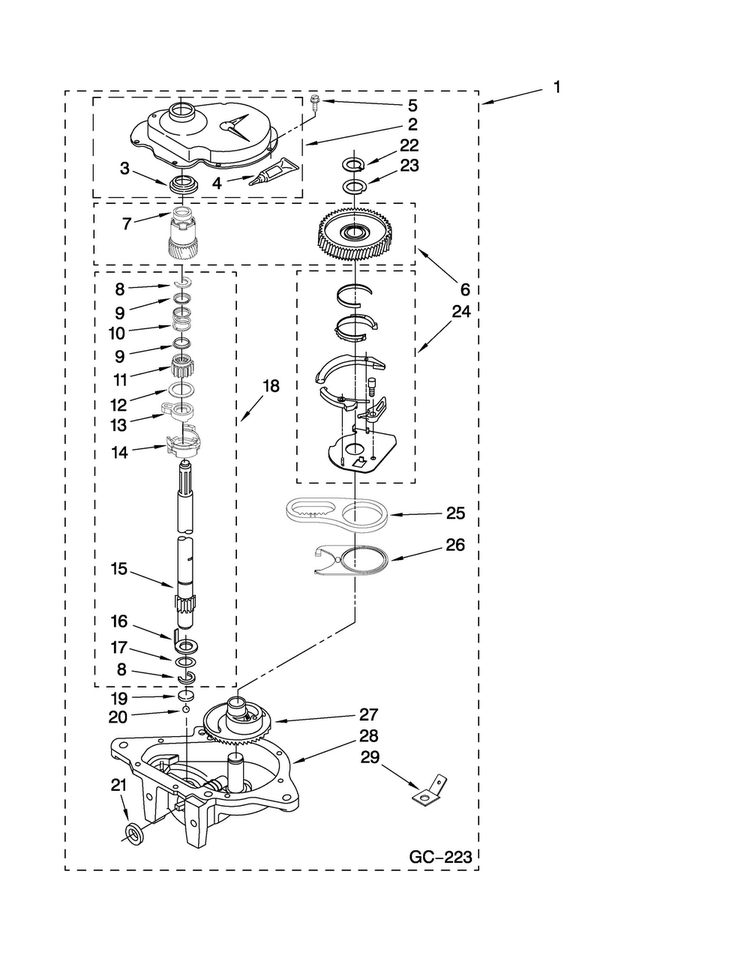 Gearcase Parts Diagram and Parts List for 7MMTS0520WW0  Maytag Washer
