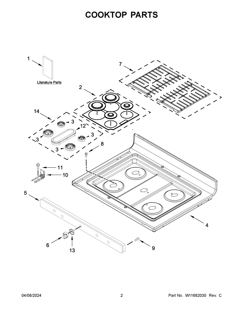 Cooktop Parts Diagram and Parts List for MGR6600PZ0  Maytag Range