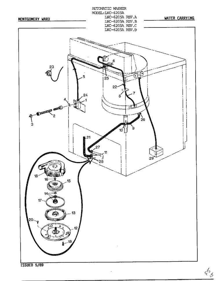 Water Carrying Diagram and Parts List for 6205A  Norge Washer