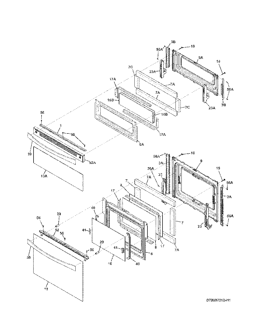 Doors Diagram and Parts List for 79097312412  Kenmore Range