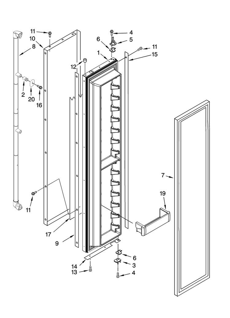 Freezer Door Parts Diagram and Parts List for JS48SEDUDB01  Jenn-Air Refrigerator