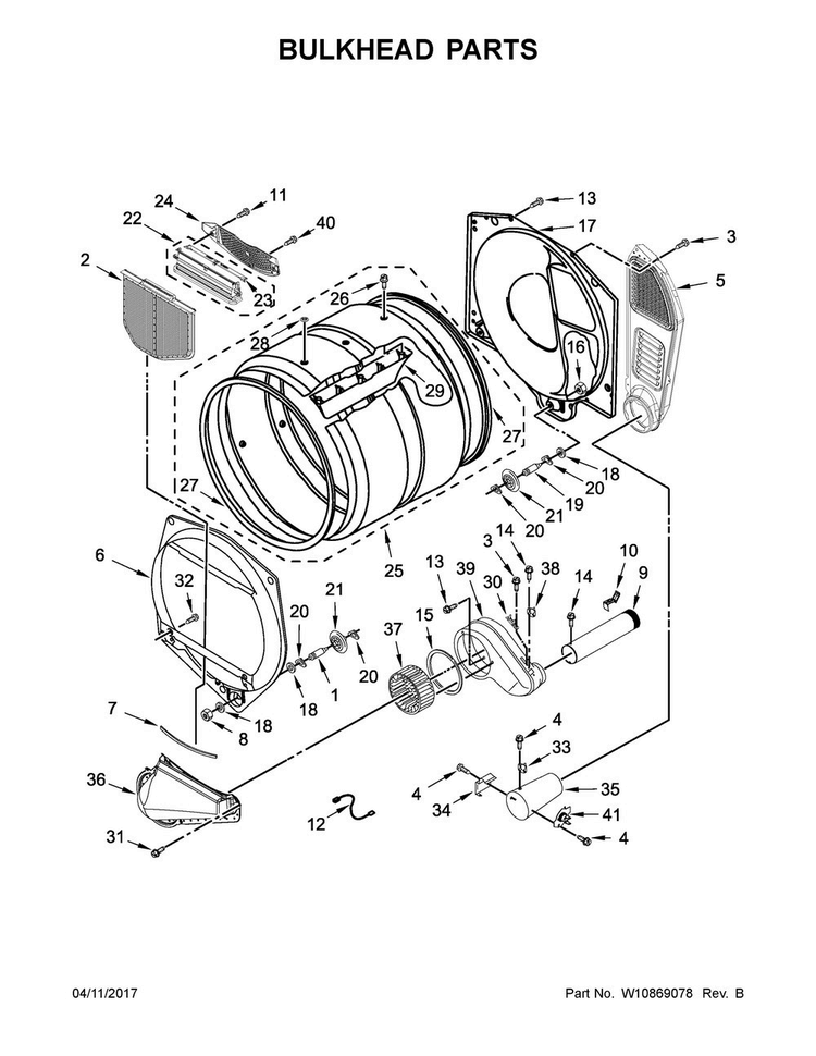 Bulkhead Parts Diagram and Parts List for MDG20PDAGW0  Maytag Dryer