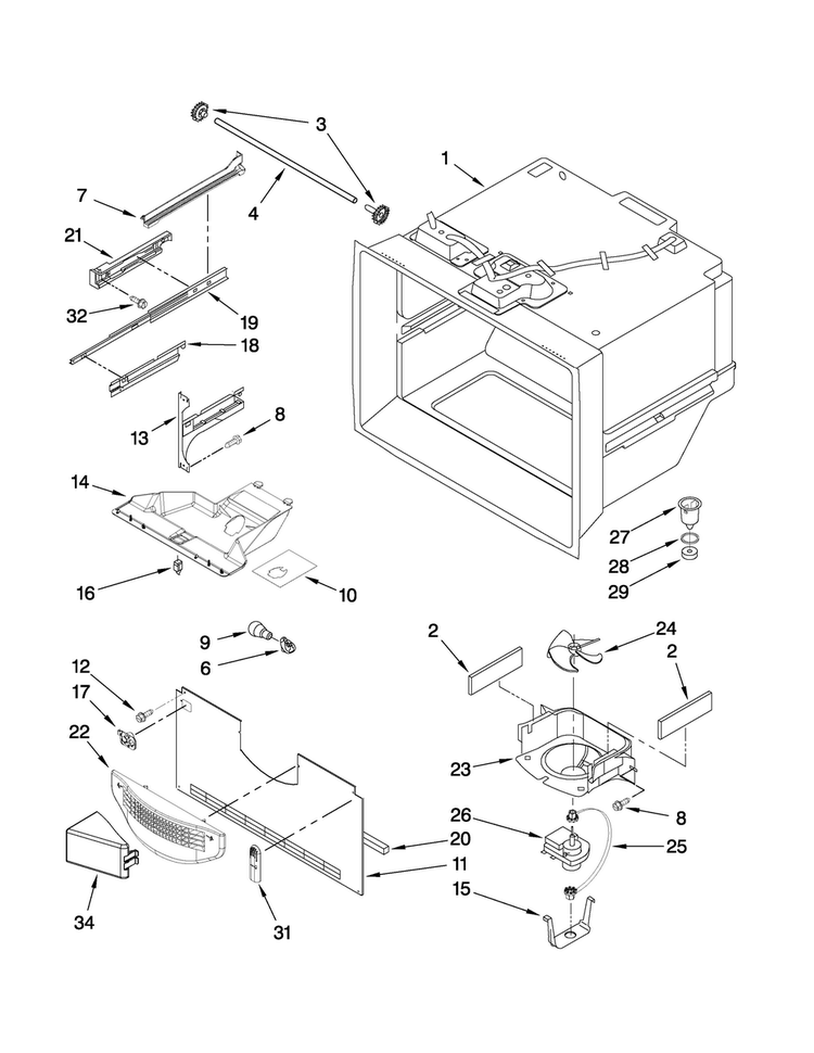 Freezer Liner Parts Diagram and Parts List for MBF1958WEB2  Maytag Refrigerator