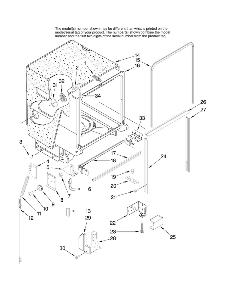 Tub And Frame Parts Diagram and Parts List for MDB8951BWB1  Maytag Dishwasher