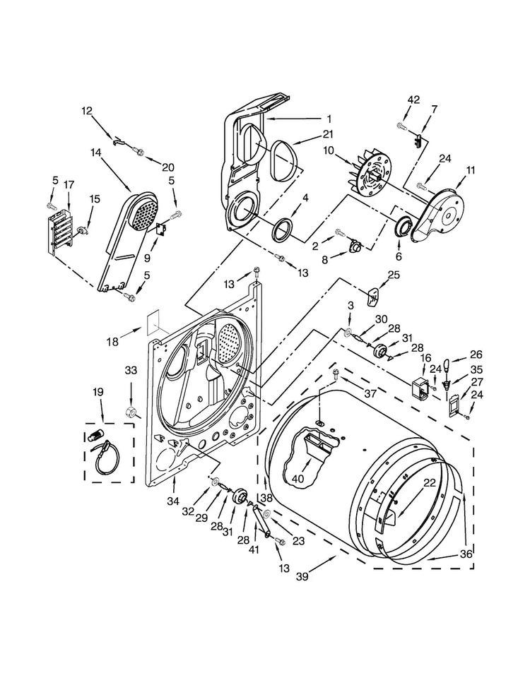 Bulkhead Parts Diagram and Parts List for CED147SDW1  Crosley Dryer