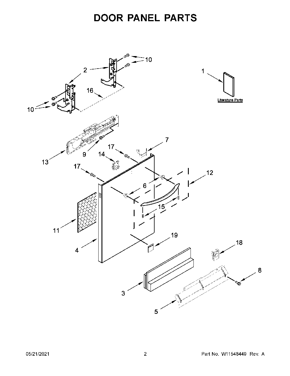 Door Panel Parts Diagram and Parts List for 66514793N513  Kenmore Dishwasher