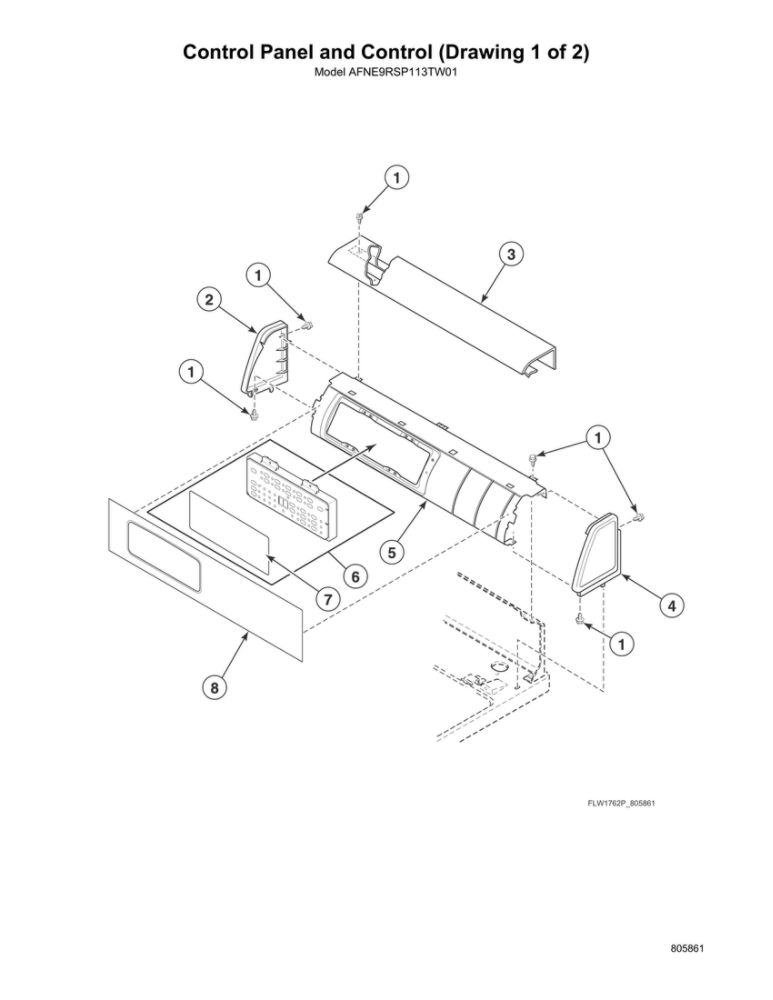 Control Panel/Control 1 Diagram and Parts List for AFNE9RSP115TW01  Speed Queen Washer