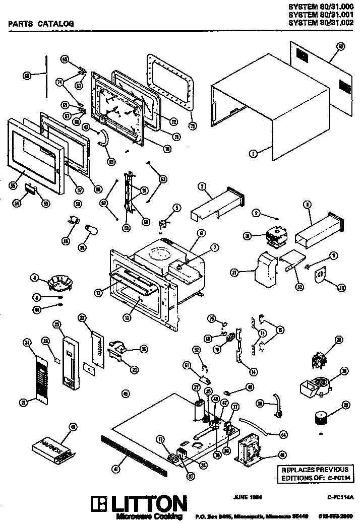 Section 1 Diagram and Parts List for 80 31002 Amana Microwave