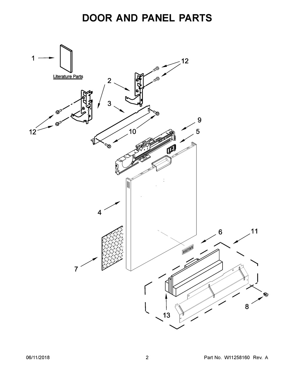Door And Panel Parts Diagram and Parts List for MDB4949SHZ0  Maytag Dishwasher
