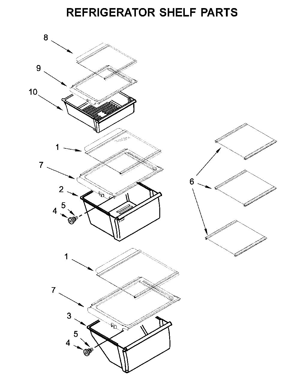 Refrigerator Shelf Parts Diagram and Parts List for 1064651753713  Kenmore Refrigerator