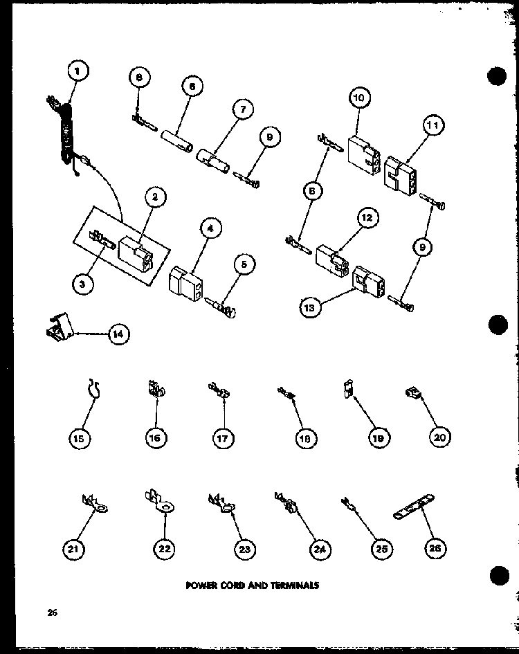 Power Cord And Terminals Diagram and Parts List for TGA400 P77041-5W Amana Dryer