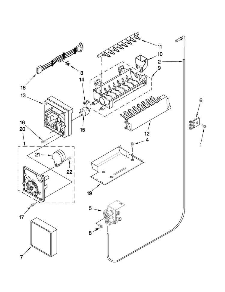 Icemaker Parts Diagram and Parts List for MCD2358WEW01  Maytag Refrigerator
