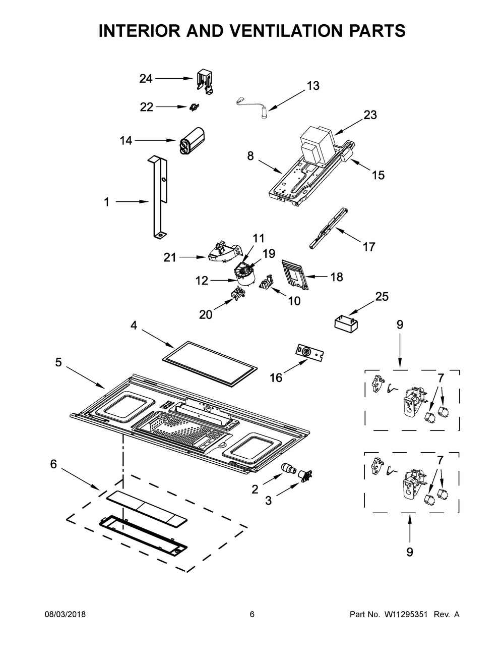 Interior And Ventilation Parts Diagram and Parts List for AMV6502REB7  Maytag Microwave