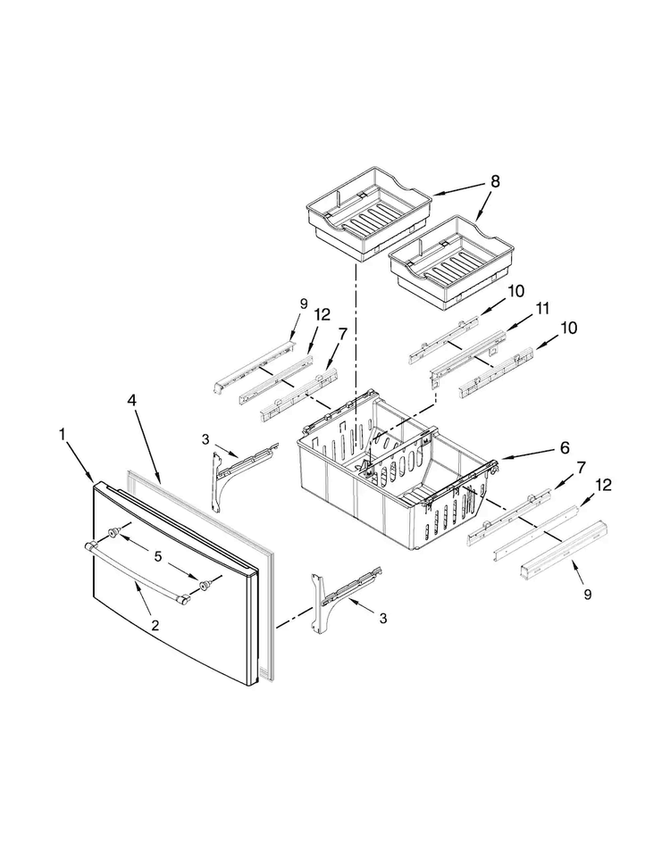 Freezer Door Parts Diagram and Parts List for MFI2269FRE00  Maytag Refrigerator
