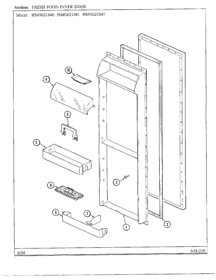 Fresh Food Inner Door Diagram and Parts List for 621841  Admiral Refrigerator