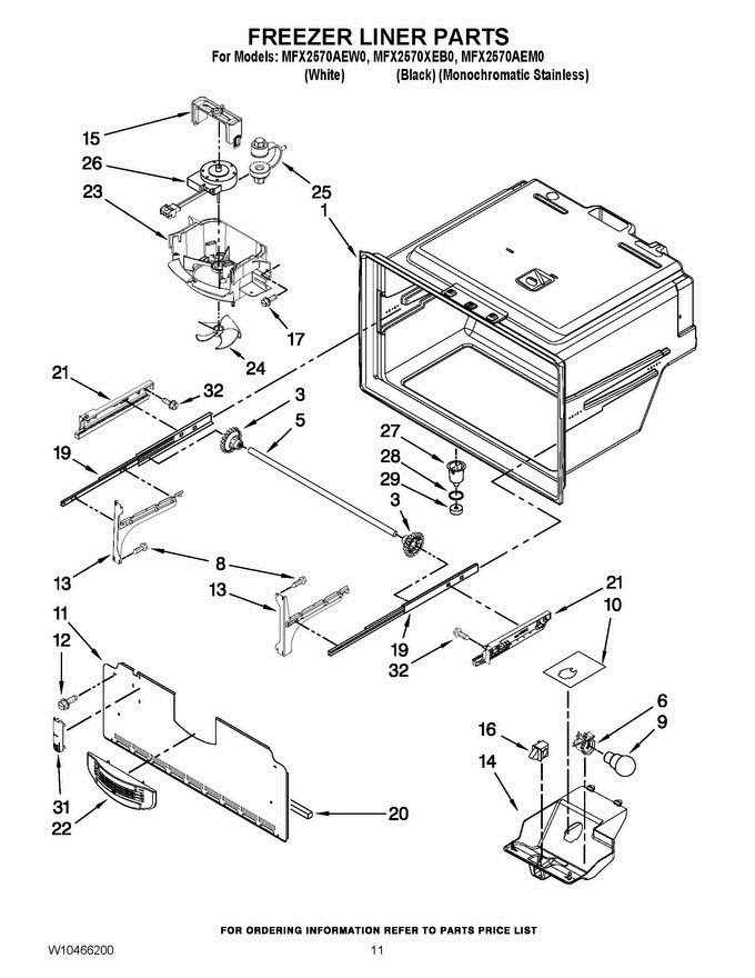 06 - Freezer Liner Parts Diagram and Parts List for MFX2570XEB0  Maytag Refrigerator