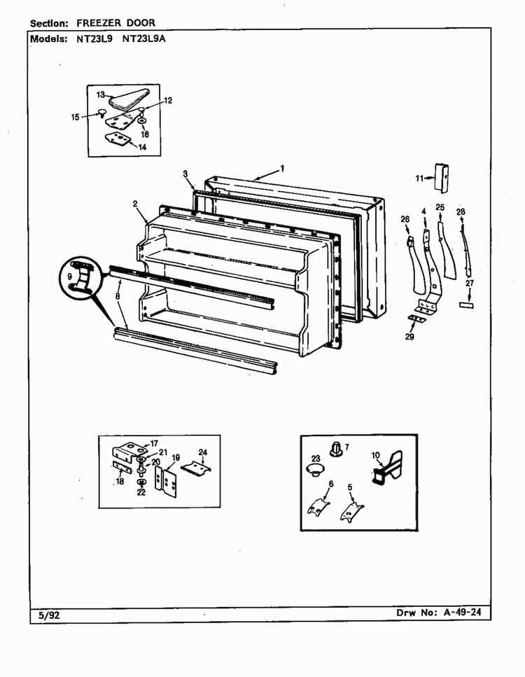 Freezer Door Diagram and Parts List for NT23L9A BA98C Admiral Refrigerator