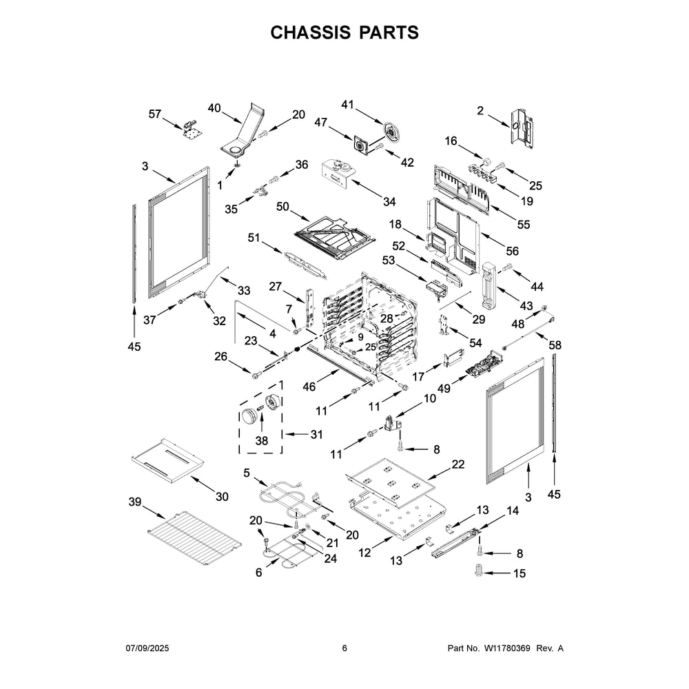Chassis Parts Diagram and Parts List for YMSES7030SZ0  Maytag Range