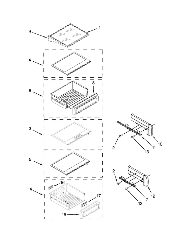 Refrigerator Shelf Parts Diagram and Parts List for JS48NXFXDW05  Jenn-Air Refrigerator