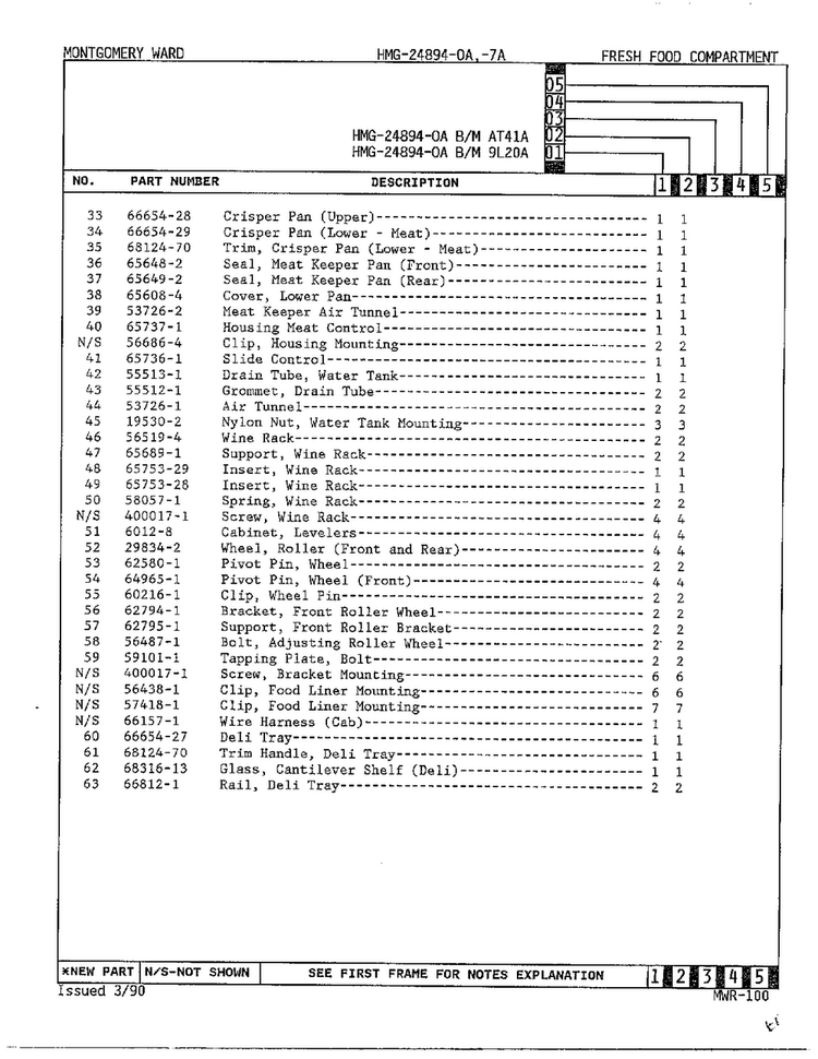 Fresh Food Compartment Page 3 Diagram and Parts List for 24894A-OA  Admiral Refrigerator