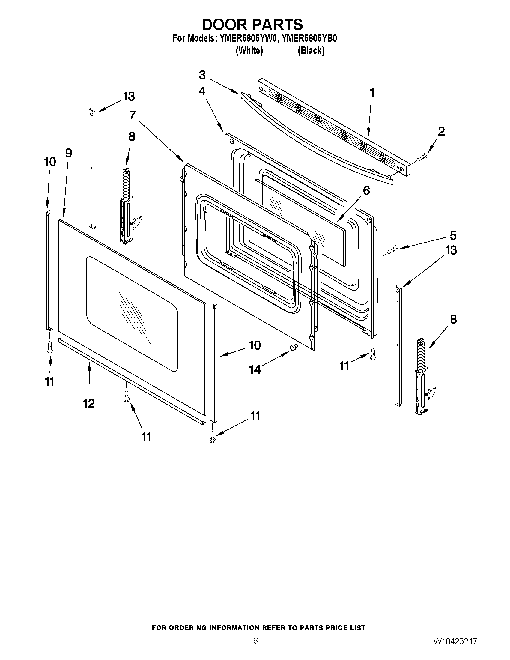 05 - DOOR PARTS Diagram and Parts List for YMER5605YW0  Maytag Range