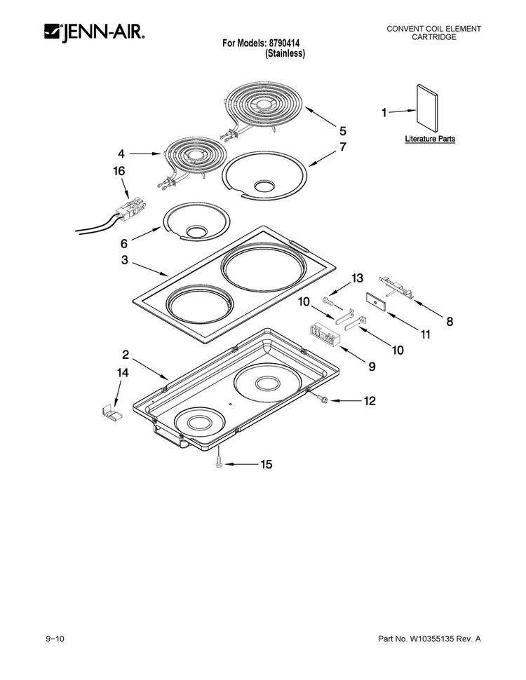 Conventional Cartridge Diagram and Parts List for 8790414  Jenn-Air Range