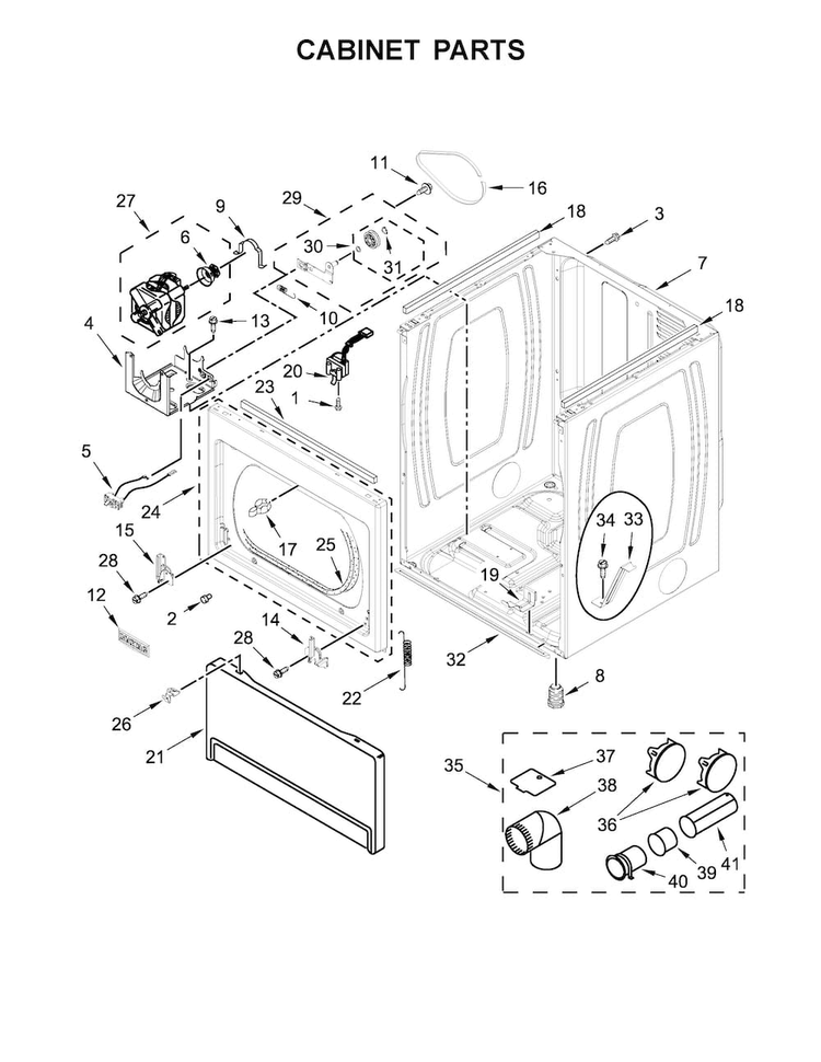 Cabinet Parts Diagram and Parts List for MGDB765FW0  Maytag Dryer