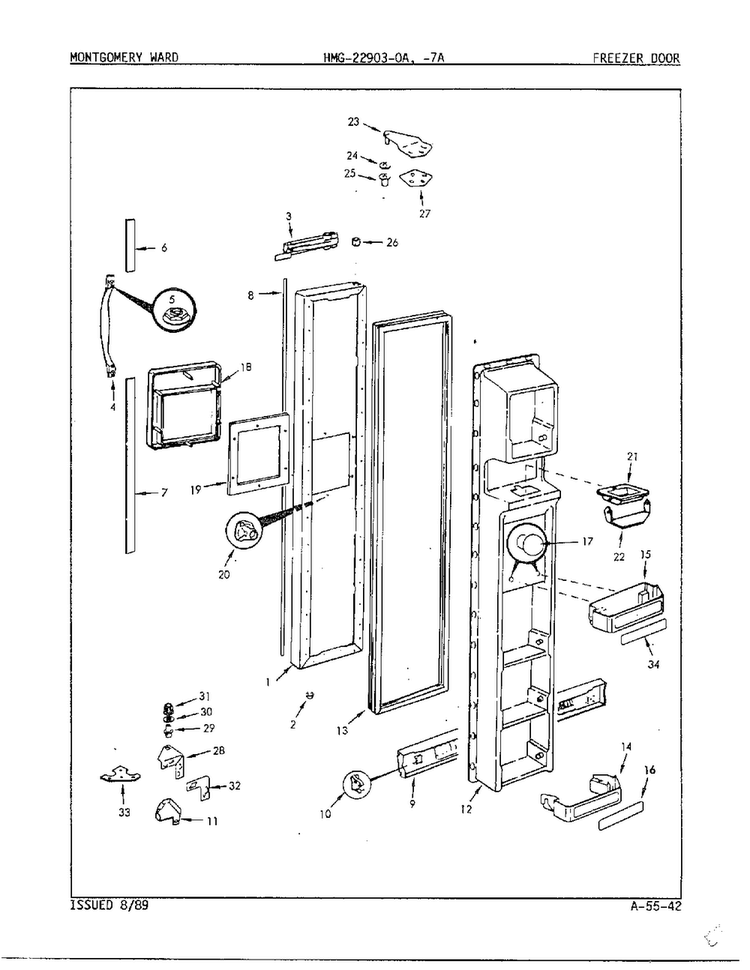 Freezer Door Diagram and Parts List for 22903-OA  Admiral Refrigerator