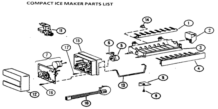 Compact Ice Maker Diagram and Parts List for 36048-P1122102W  Amana Refrigerator