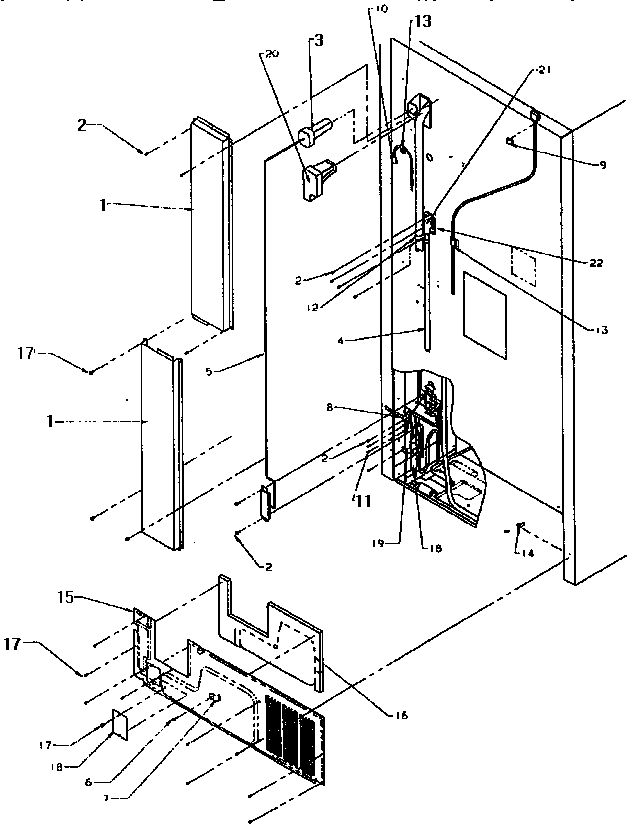 Cabinet Back Diagram and Parts List for TG18S3L-P1194601W  Amana Refrigerator