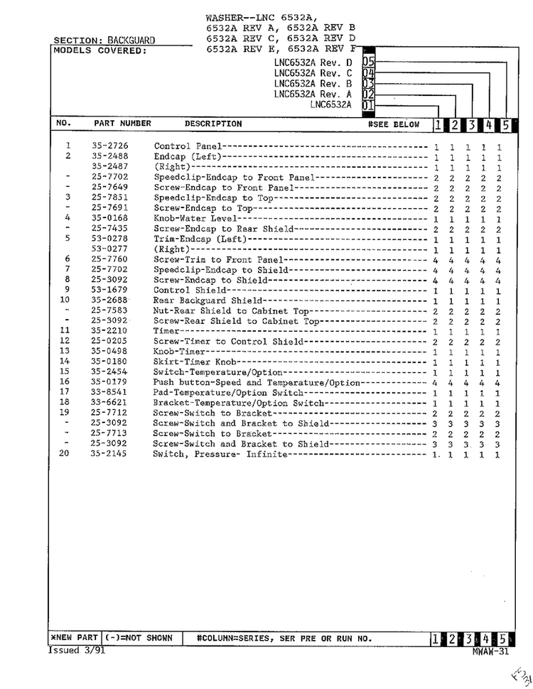 Backguard Page 2 Diagram and Parts List for 6532A REV C Norge Washer