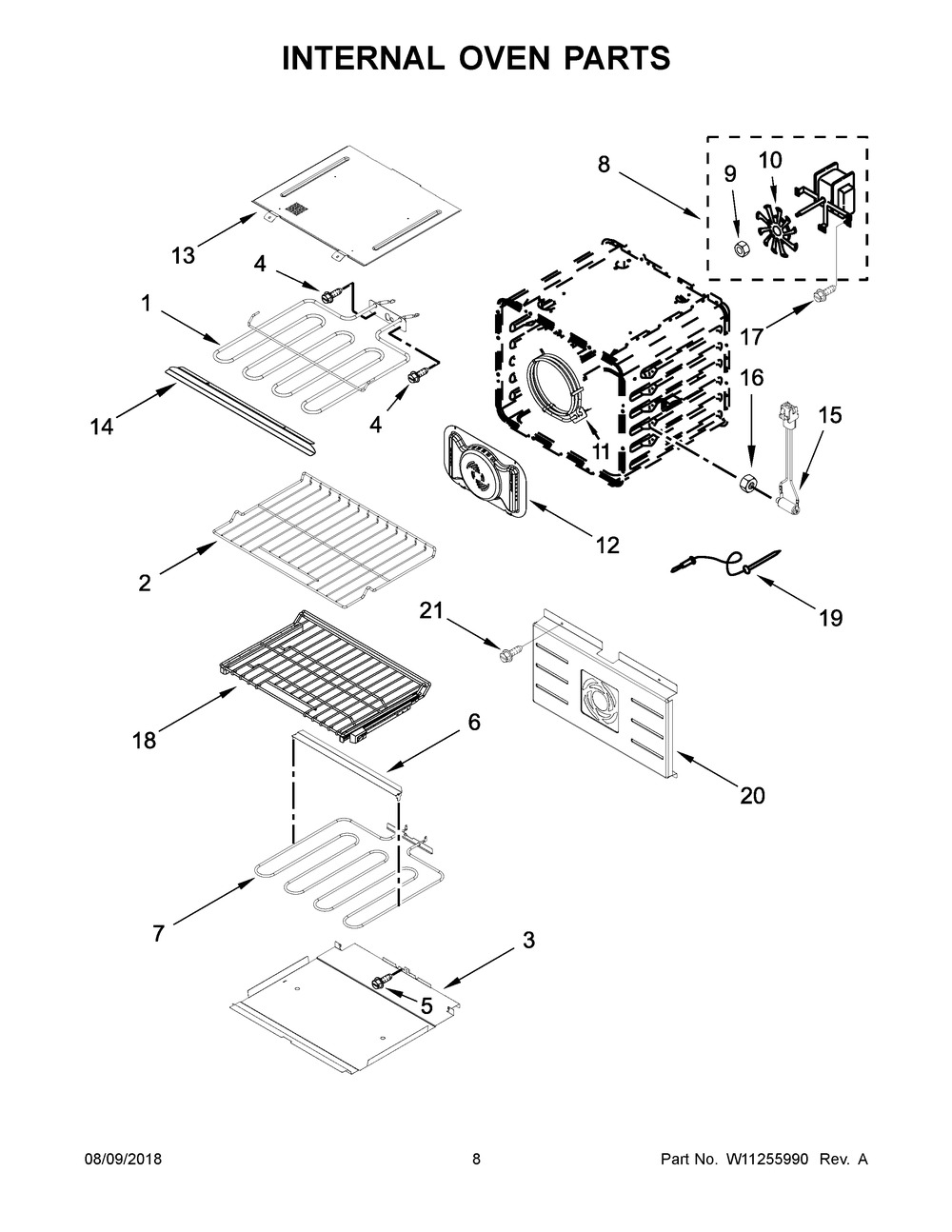Internal Oven Parts Diagram and Parts List for JJW2427DS03  Maytag Wall Oven