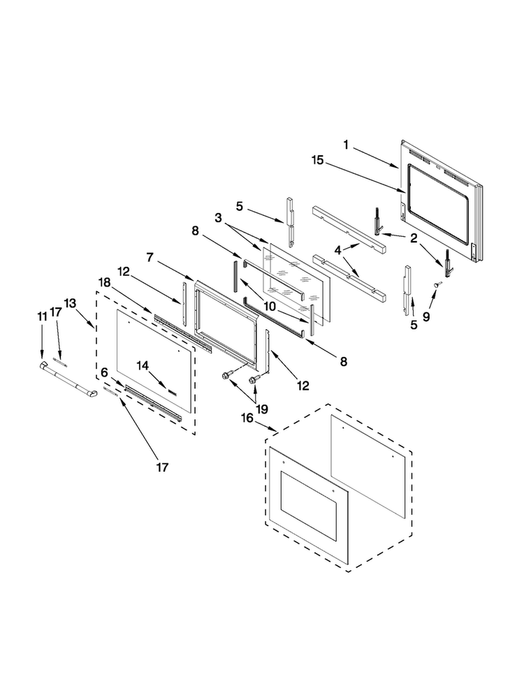 Oven Door Parts Diagram and Parts List for JJW3430WP01  Jenn-Air Wall Oven