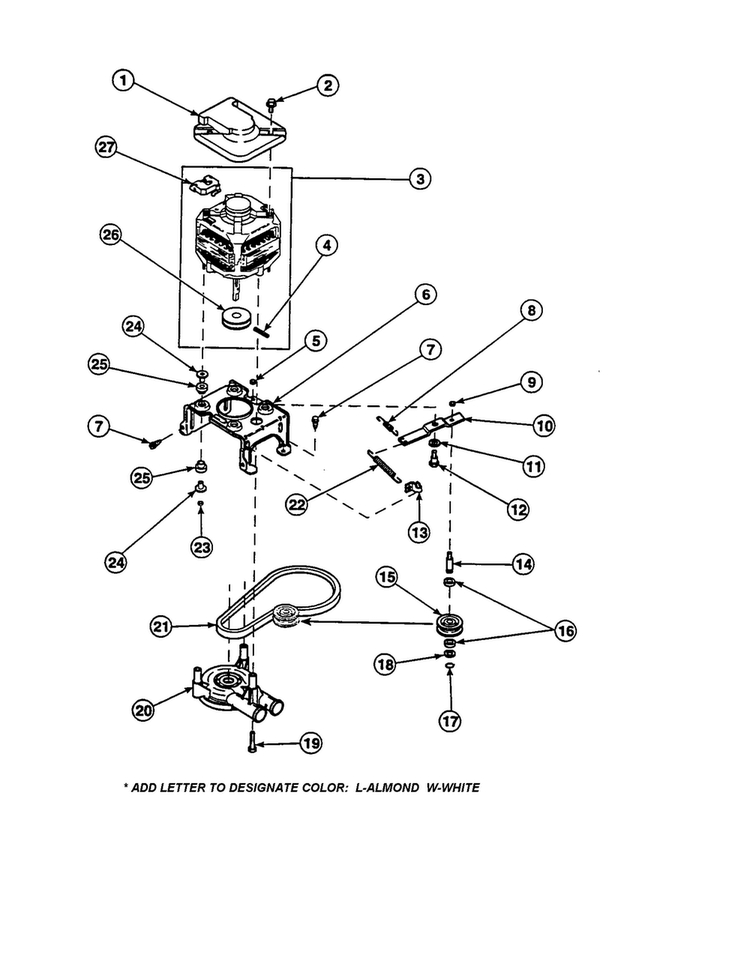 Motor/belt/pump Diagram and Parts List for LW6163WM-PLW6163WMA  Amana Washer